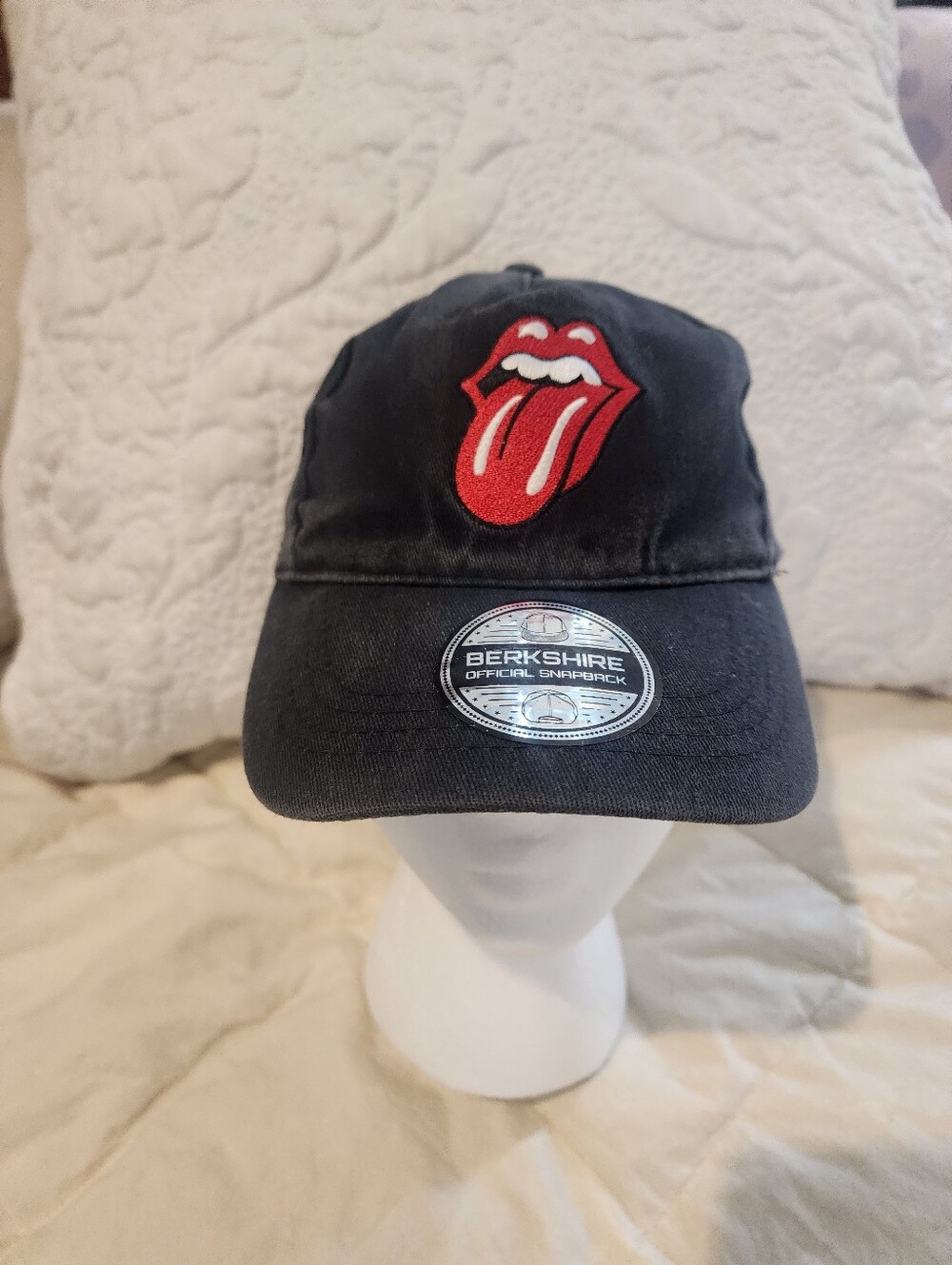 Rolling Srones Womens Black Dad Hat with Red Tongue Patch